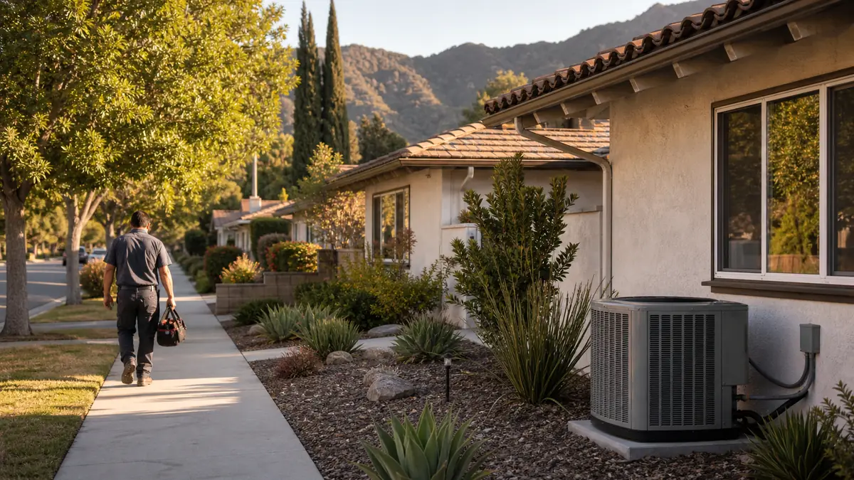 Mitsubishi HVAC service van in a Canyon Country neighborhood, Santa Clarita
